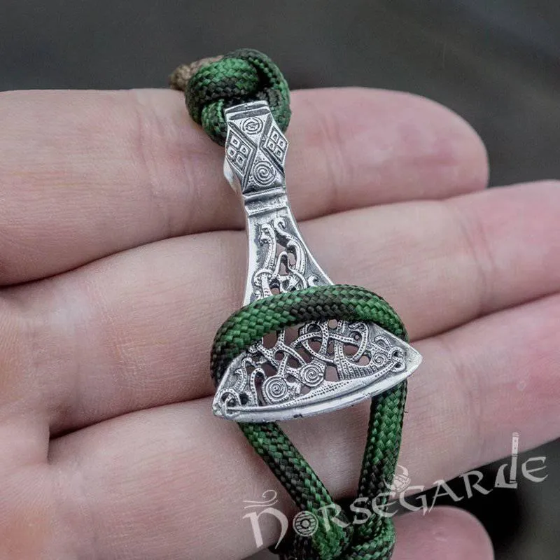 Handcrafted Forest Paracord Bracelet with Axe Head and Rune - Sterling Silver