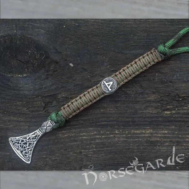 Handcrafted Forest Paracord Bracelet with Axe Head and Rune - Sterling Silver