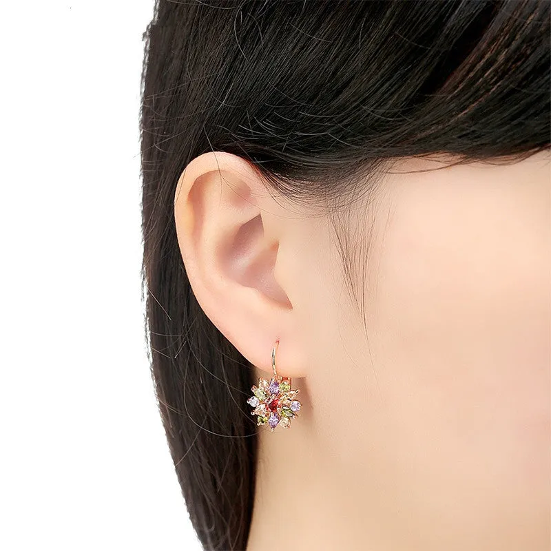 HOT Sell Real 18K Gold Plated Stud Earrings with Multicolor/Silver AAA Zircon For Women Jewelry