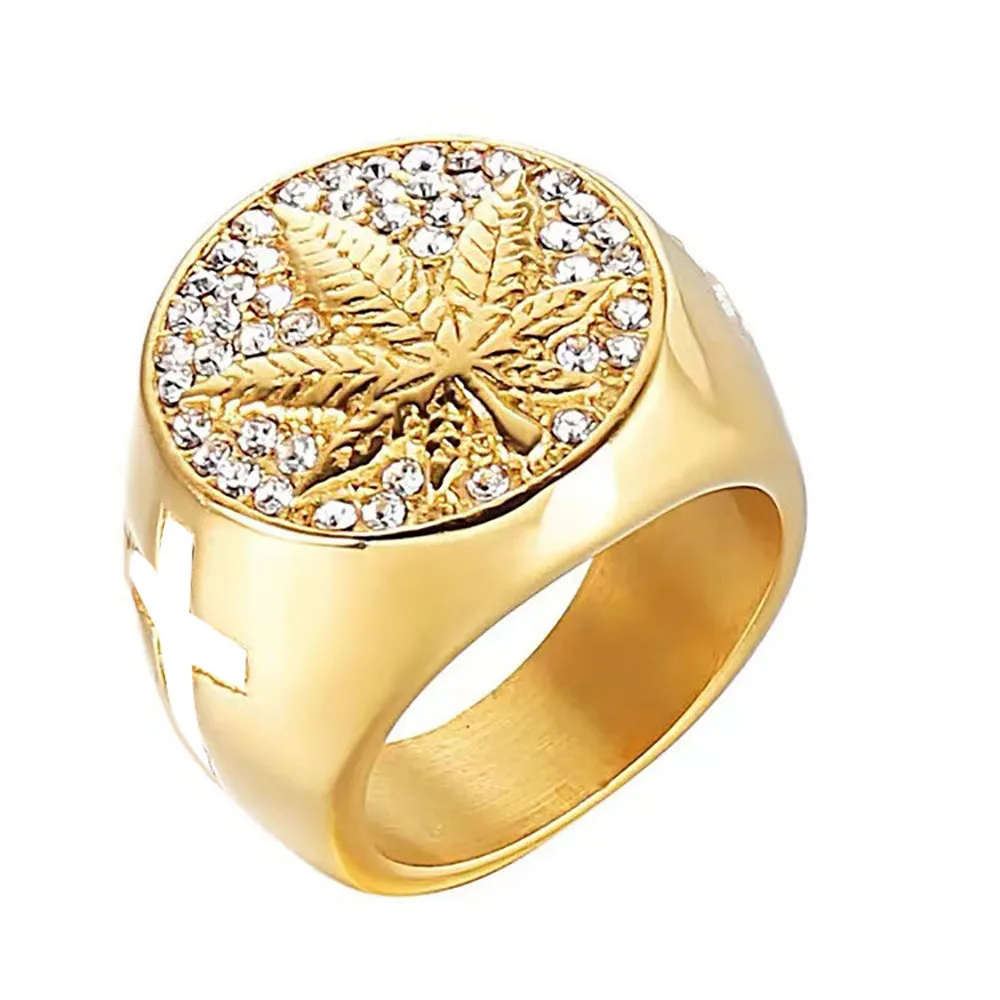 Hot selling new maple leaf design style hip-hop ring men's business style street fashion men's ring