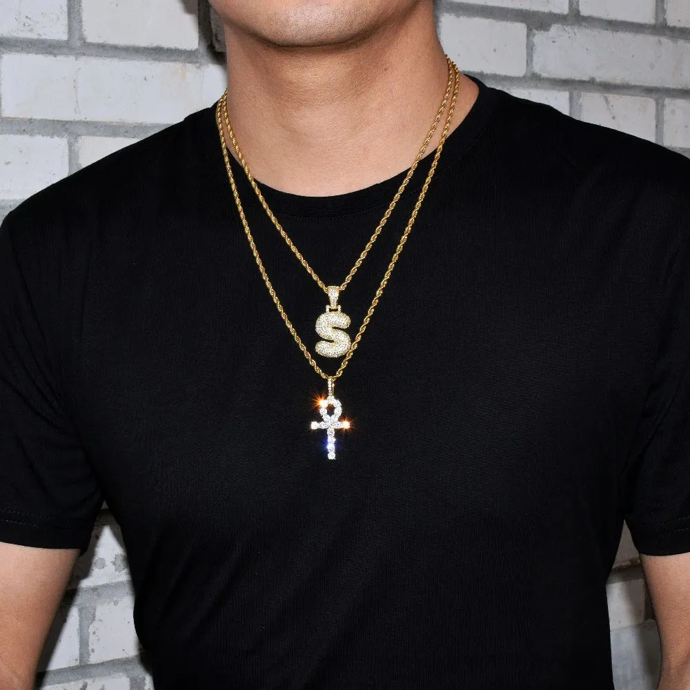 Iced Zircon Ankh Cross Pendant Gold Silver Copper Material CZ Egyptian Key of Life Pendant Necklace Men Women Hip Hop Jewelry