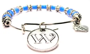 Initial W Circle 9mm Glass Beaded Single Bracelet