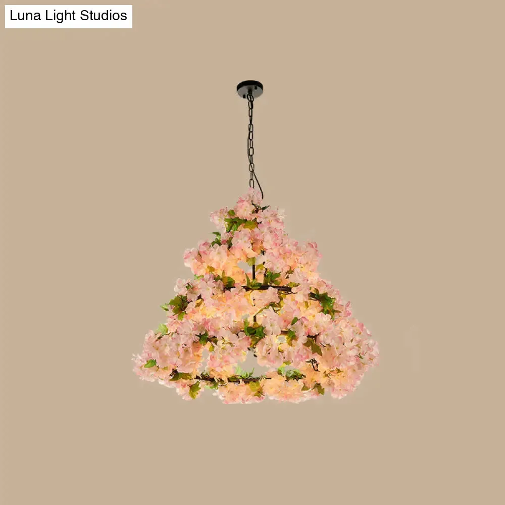 Iron Cage Ceiling Chandelier with Artificial Flower - Perfect for Industrial Restaurant Lighting