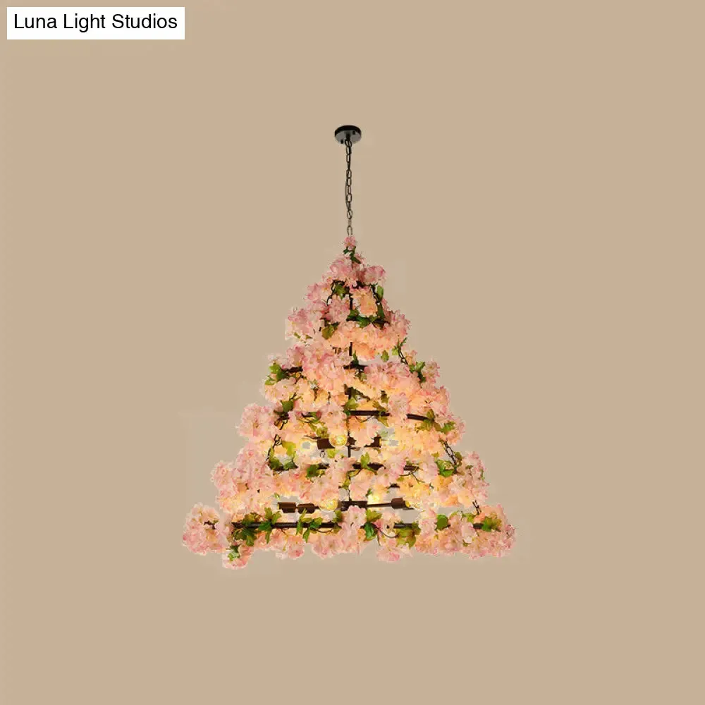 Iron Cage Ceiling Chandelier with Artificial Flower - Perfect for Industrial Restaurant Lighting