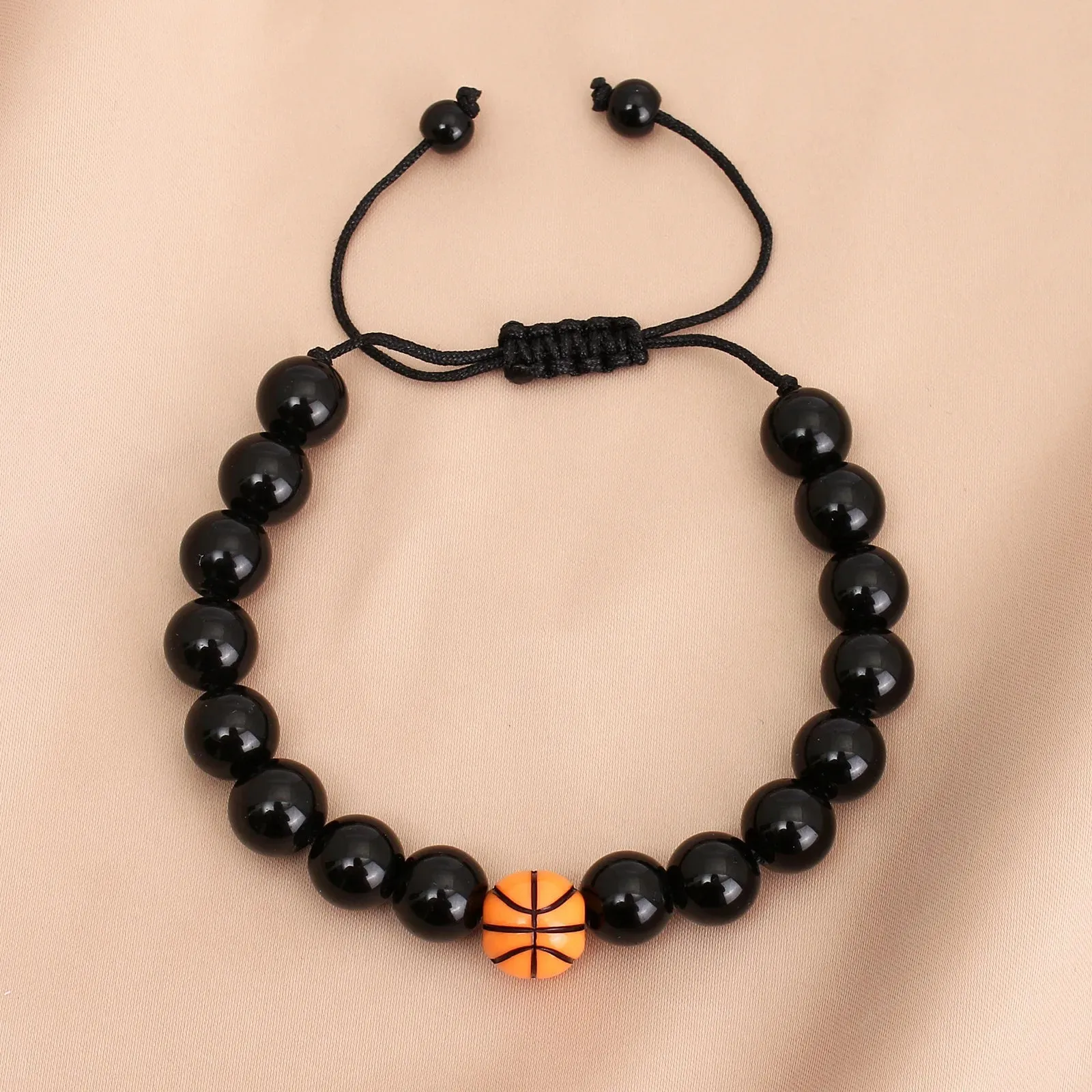 KADRUFI Black Beaded Bracelet for Men Round Basketball Ball Beads Bracelets Elastic Rope Chain Jewelry Gift 2023 pulsera hombre