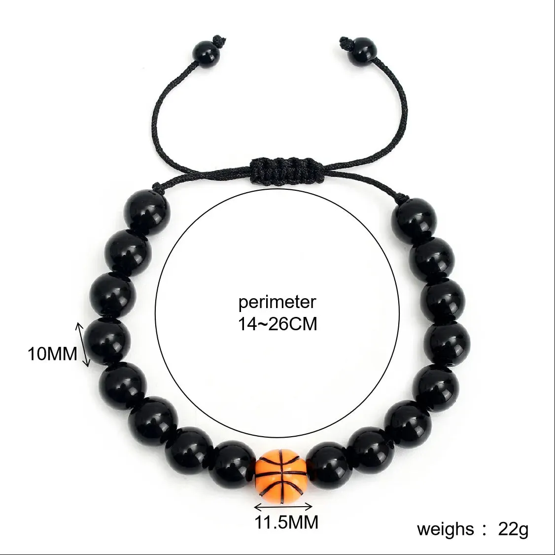 KADRUFI Black Beaded Bracelet for Men Round Basketball Ball Beads Bracelets Elastic Rope Chain Jewelry Gift 2023 pulsera hombre