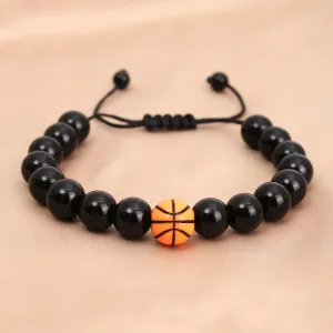 KADRUFI Black Beaded Bracelet for Men Round Basketball Ball Beads Bracelets Elastic Rope Chain Jewelry Gift 2023 pulsera hombre