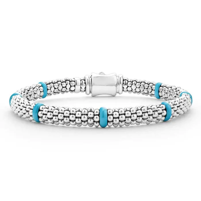 LAGOS 7 Station Blue Ceramic Caviar Bracelet in Sterling Silver