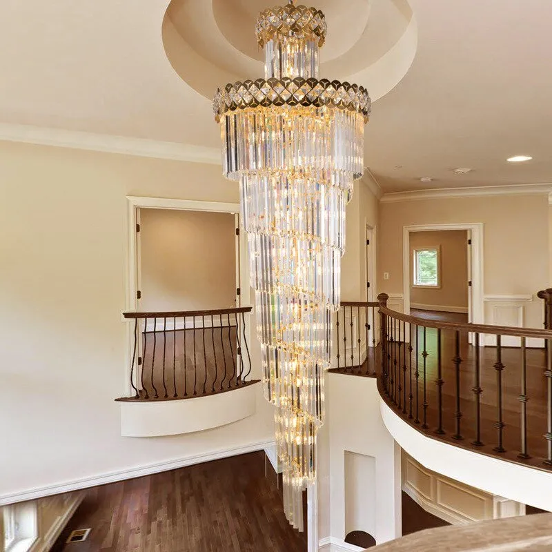 Large Modern Crystal Chandelier For Staircase Long Villa Chain Lighting Fixture