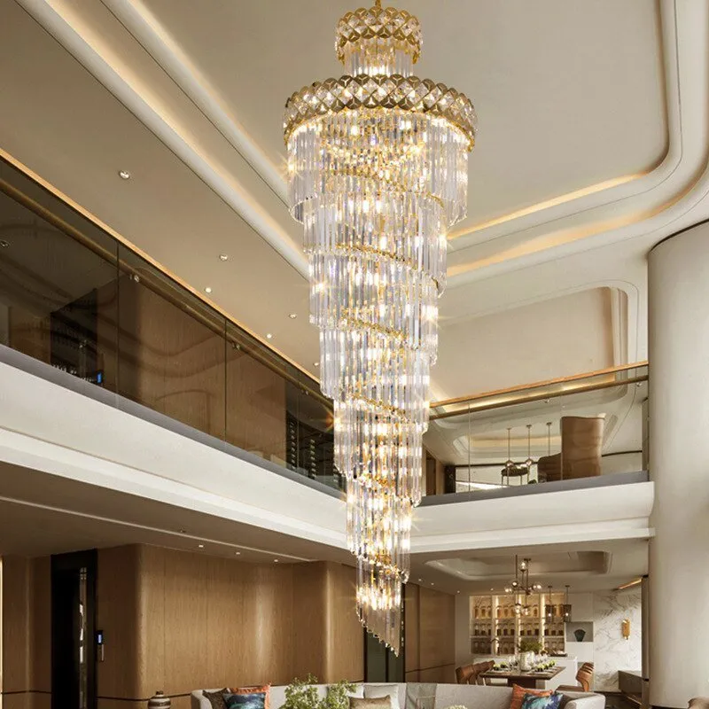 Large Modern Crystal Chandelier For Staircase Long Villa Chain Lighting Fixture