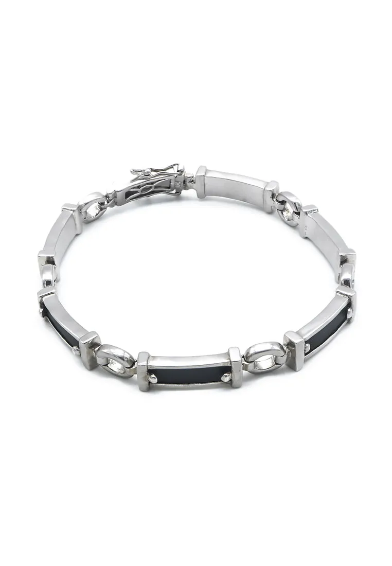 Lawrence Black Bar 925 Sterling Silver Leather Bracelet