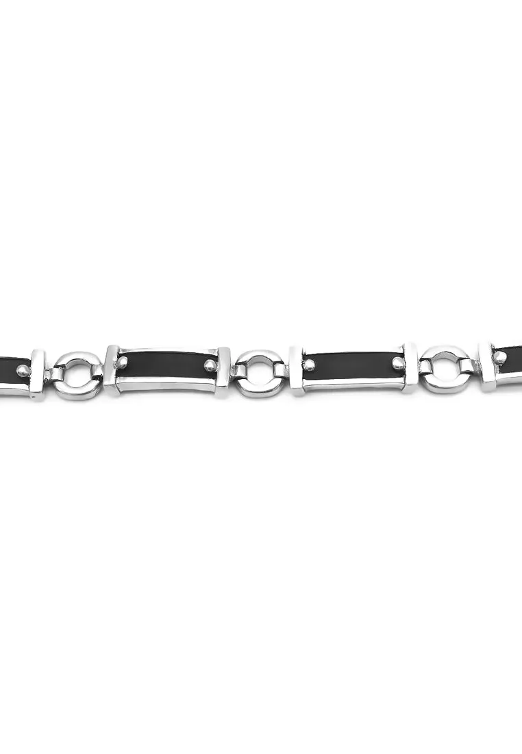 Lawrence Black Bar 925 Sterling Silver Leather Bracelet