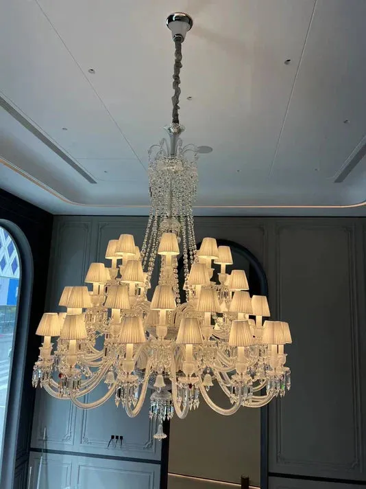 Light Luxury Classic Long Version Tiered Candle Light Crystal Chandelier for High-ceiling Rooms/Living Room