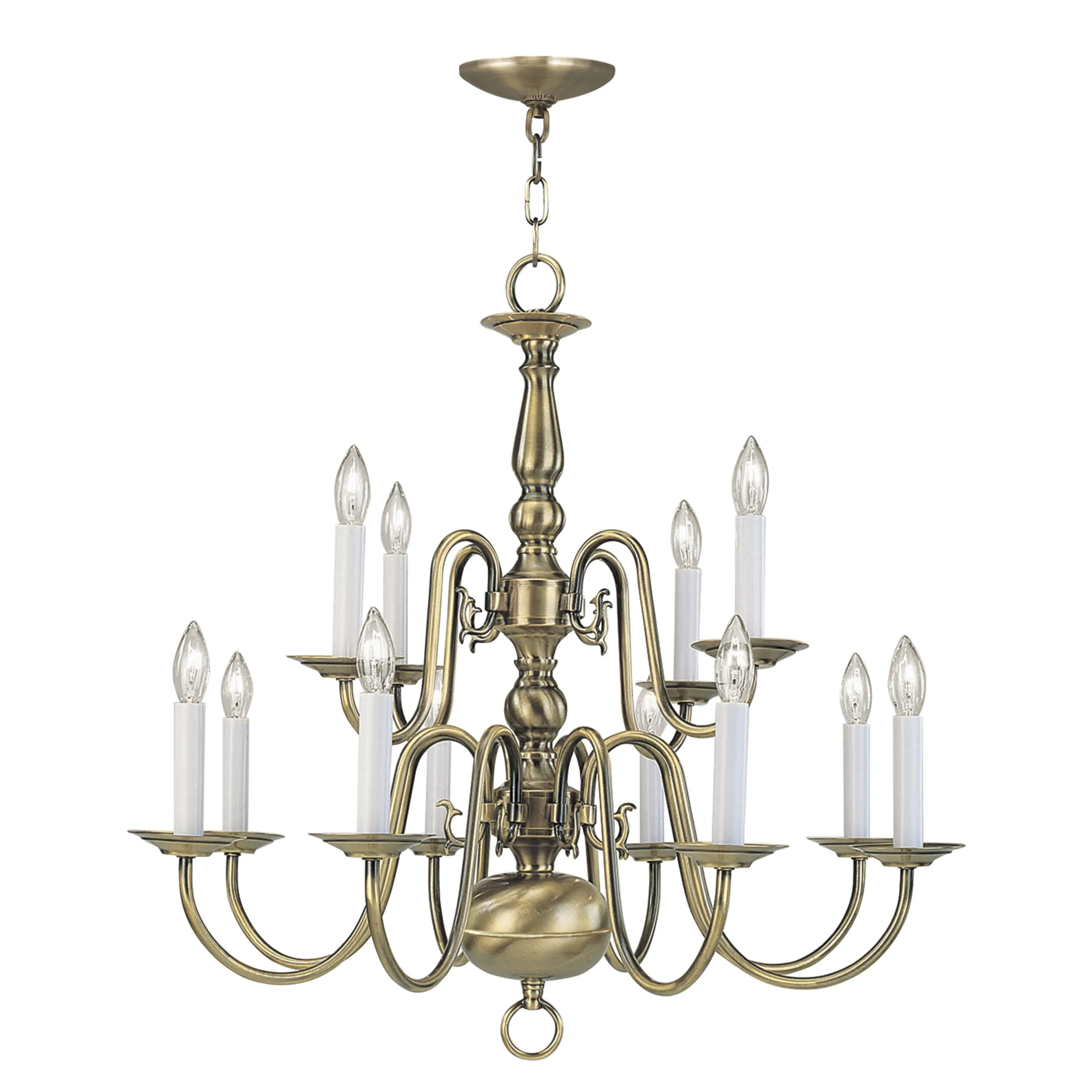 Livex Williamsburgh 12 Light Antique Brass Chandelier - C185-5012-01