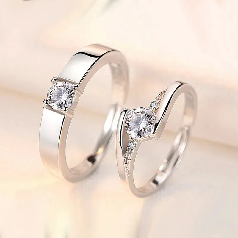 Luxury AAA Zircon Couple Paired Rings For Women Men Flower Crown Proposal Promise Adjustable Rings Wedding Anniversary Jewelry