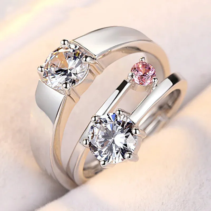 Luxury AAA Zircon Couple Paired Rings For Women Men Flower Crown Proposal Promise Adjustable Rings Wedding Anniversary Jewelry