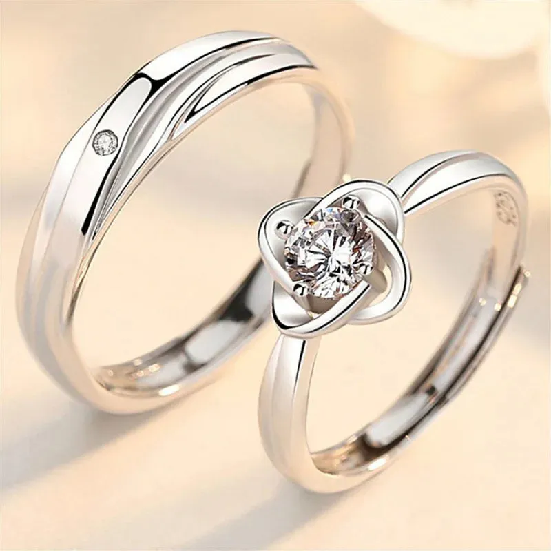 Luxury AAA Zircon Couple Paired Rings For Women Men Flower Crown Proposal Promise Adjustable Rings Wedding Anniversary Jewelry