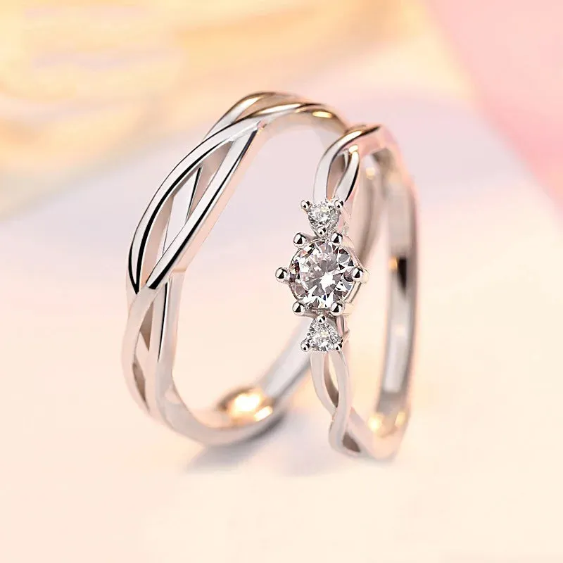 Luxury AAA Zircon Couple Paired Rings For Women Men Flower Crown Proposal Promise Adjustable Rings Wedding Anniversary Jewelry