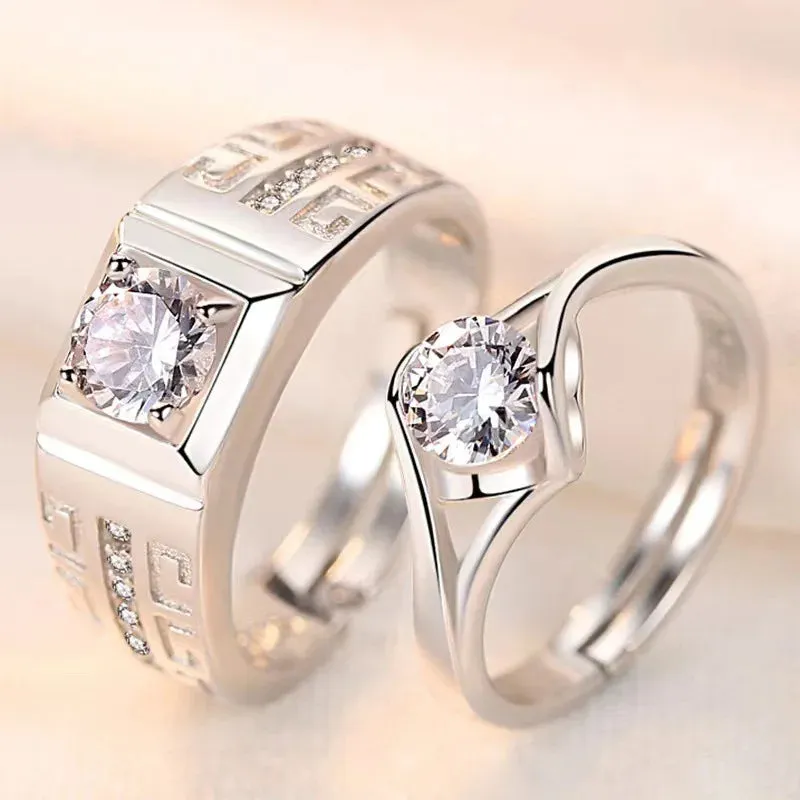 Luxury AAA Zircon Couple Paired Rings For Women Men Flower Crown Proposal Promise Adjustable Rings Wedding Anniversary Jewelry