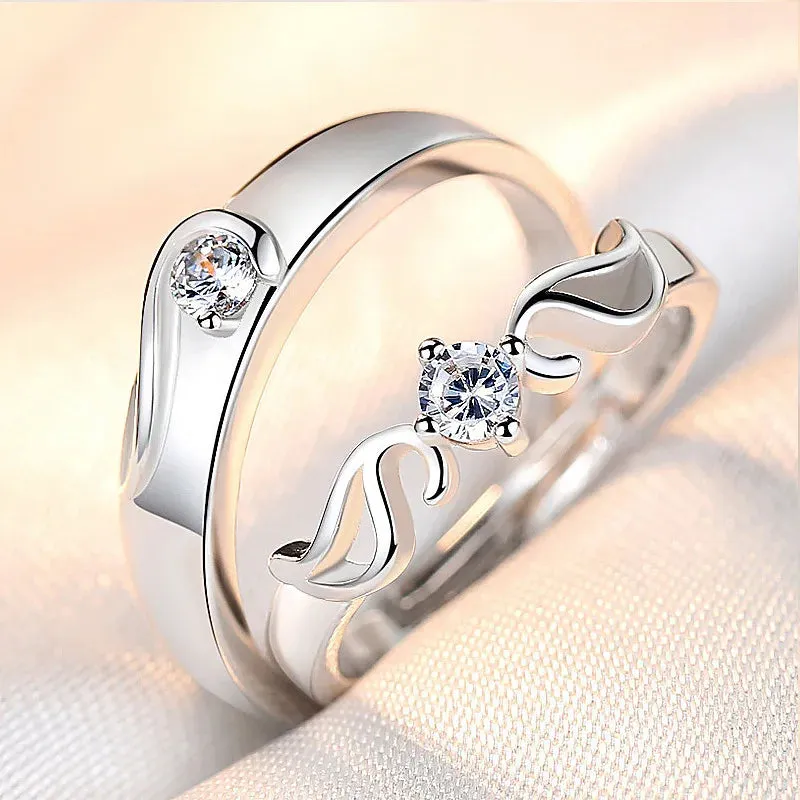 Luxury AAA Zircon Couple Paired Rings For Women Men Flower Crown Proposal Promise Adjustable Rings Wedding Anniversary Jewelry