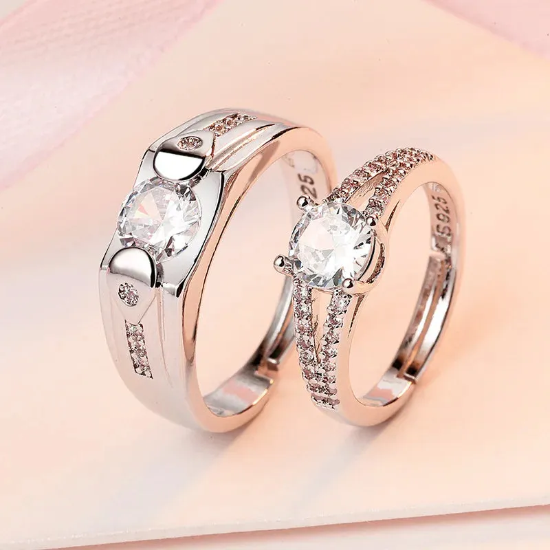 Luxury AAA Zircon Couple Paired Rings For Women Men Flower Crown Proposal Promise Adjustable Rings Wedding Anniversary Jewelry