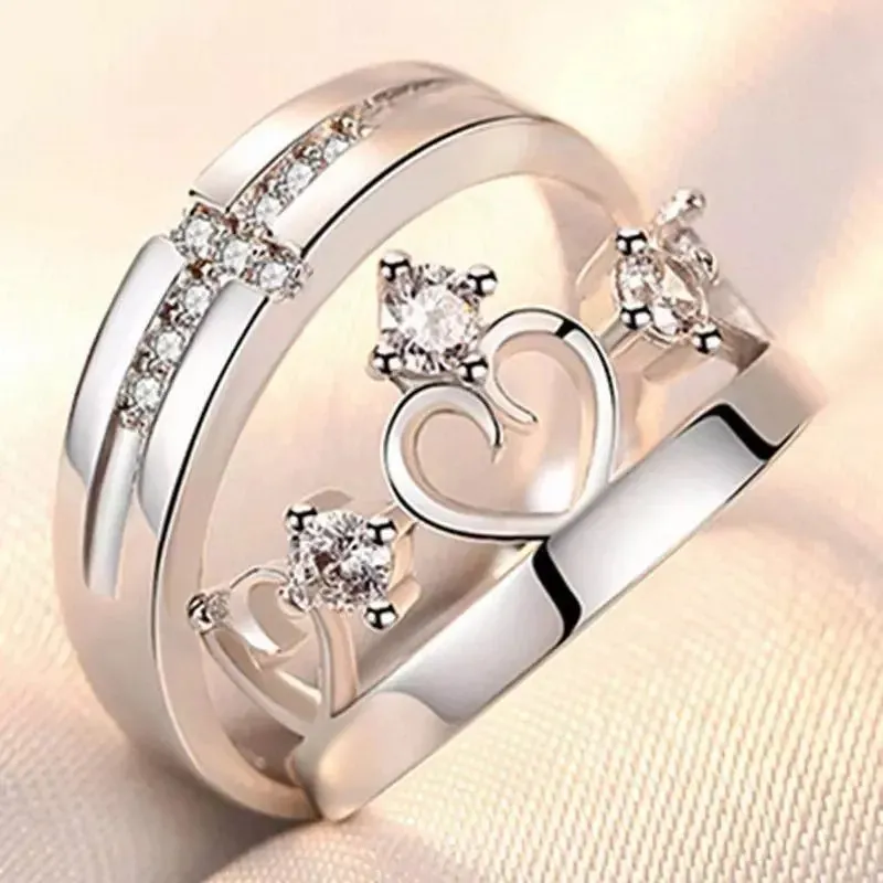 Luxury AAA Zircon Couple Paired Rings For Women Men Flower Crown Proposal Promise Adjustable Rings Wedding Anniversary Jewelry