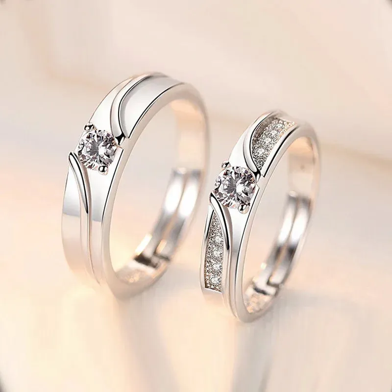 Luxury AAA Zircon Couple Paired Rings For Women Men Flower Crown Proposal Promise Adjustable Rings Wedding Anniversary Jewelry