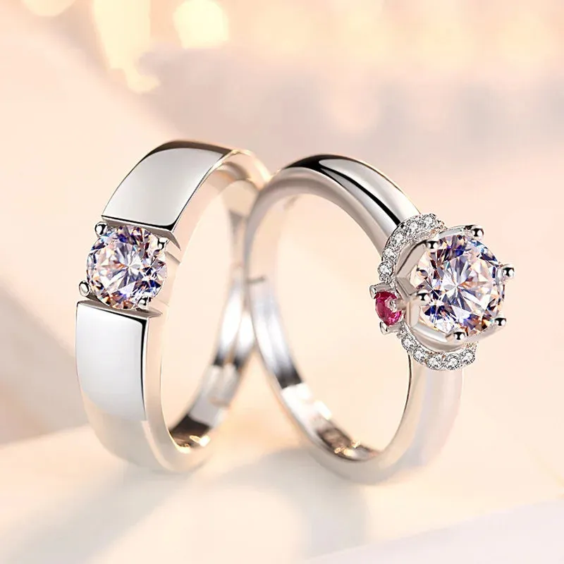 Luxury AAA Zircon Couple Paired Rings For Women Men Flower Crown Proposal Promise Adjustable Rings Wedding Anniversary Jewelry