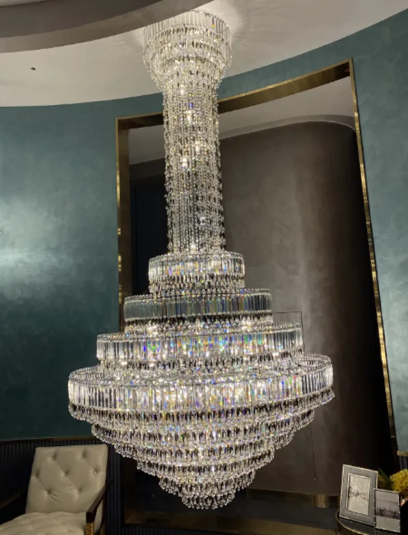 Luxury Empire Leaves Funnel Crystal Chandelier for Staircase/Foyer/Living Room