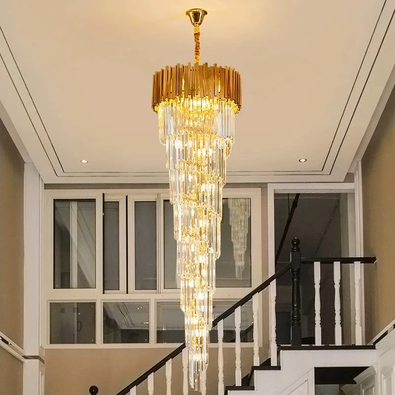 Luxury Gold Spiral Crystal Chandelier for Staircase/Foyer/Entryway