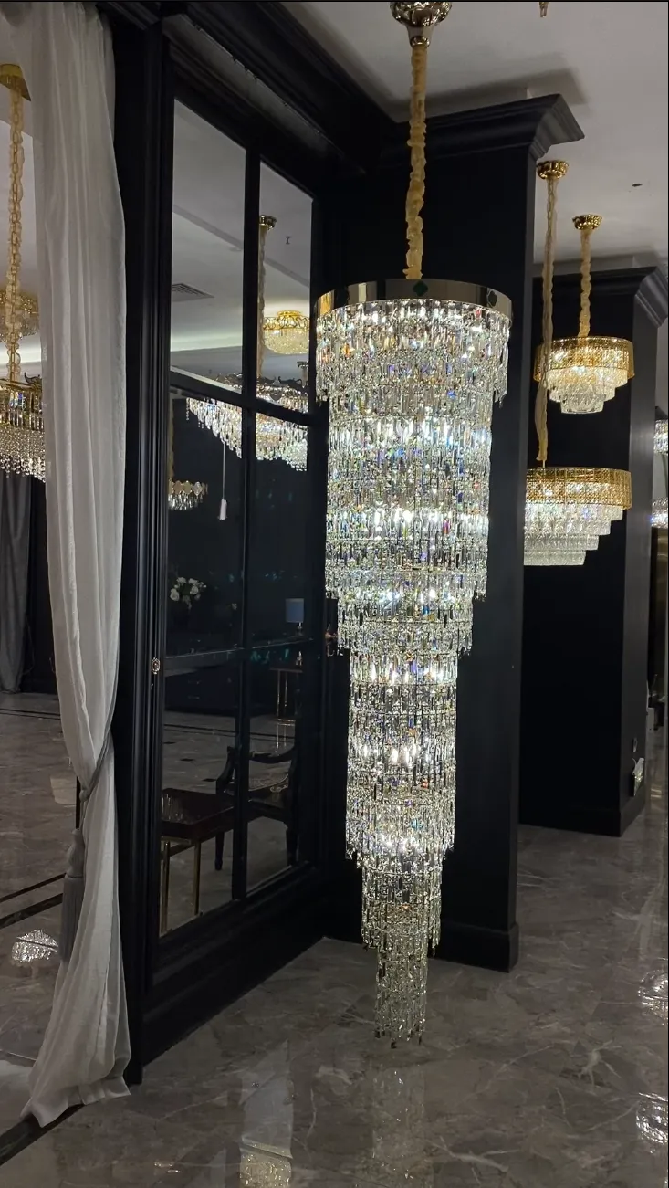 Luxury Modern Round Multi-layers Crystal Chandelier with Four Leaf Clover for Staircase/High-ceiling Space/ Foyer