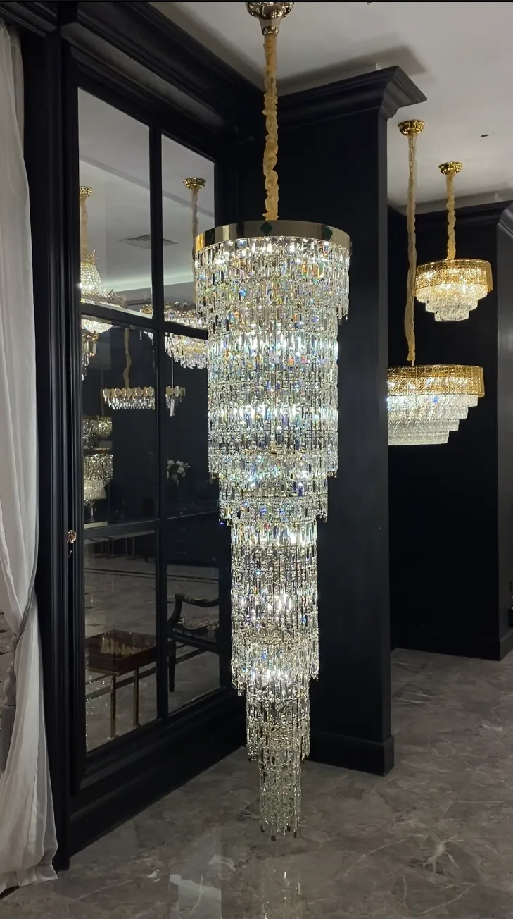 Luxury Modern Round Multi-layers Crystal Chandelier with Four Leaf Clover for Staircase/High-ceiling Space/ Foyer