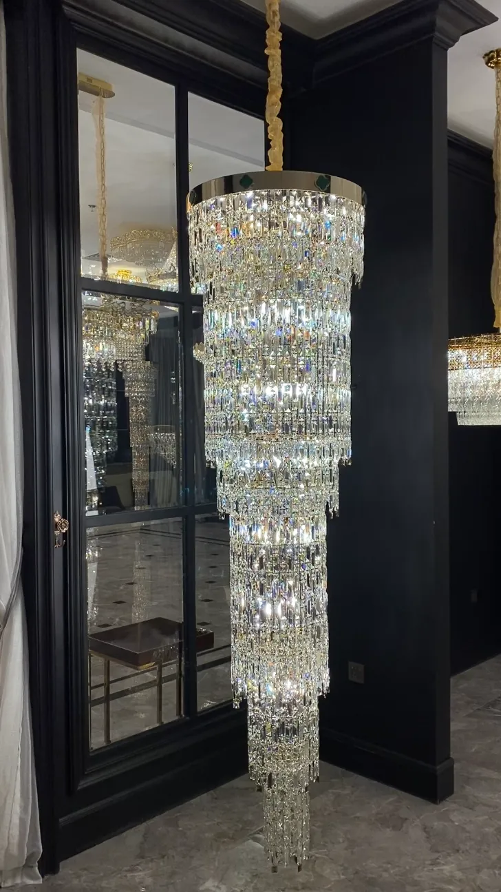 Luxury Modern Round Multi-layers Crystal Chandelier with Four Leaf Clover for Staircase/High-ceiling Space/ Foyer