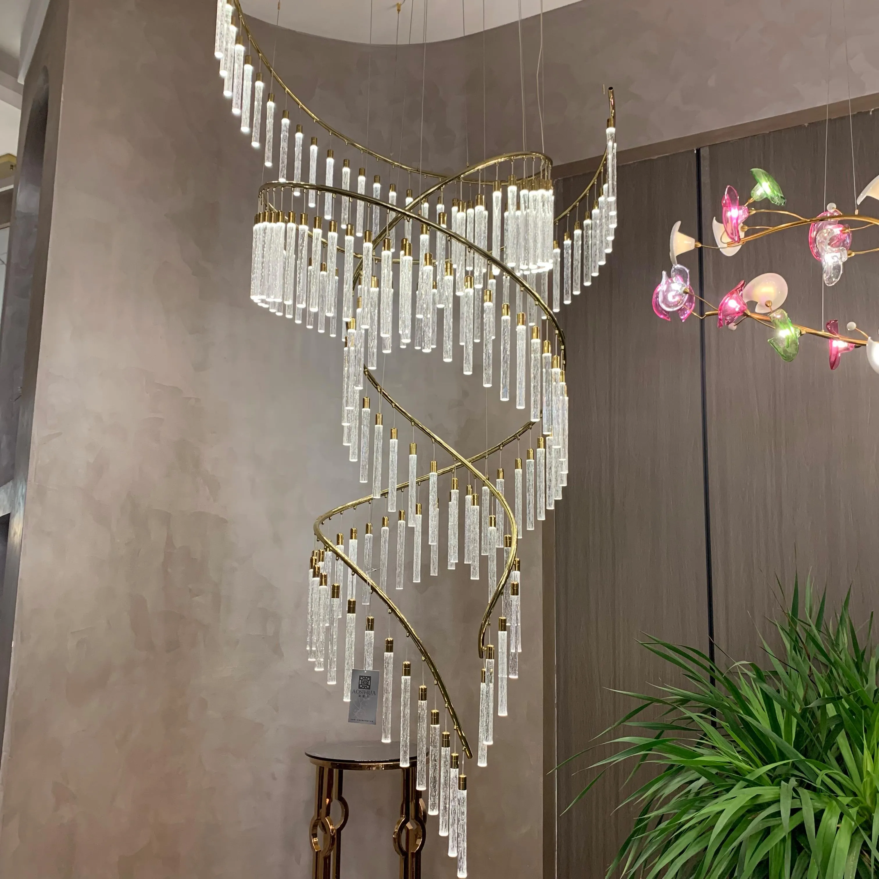 Luxury Spiral Bubble Crystal Stick Chandelier for Staircase/Foyer/High-ceiling