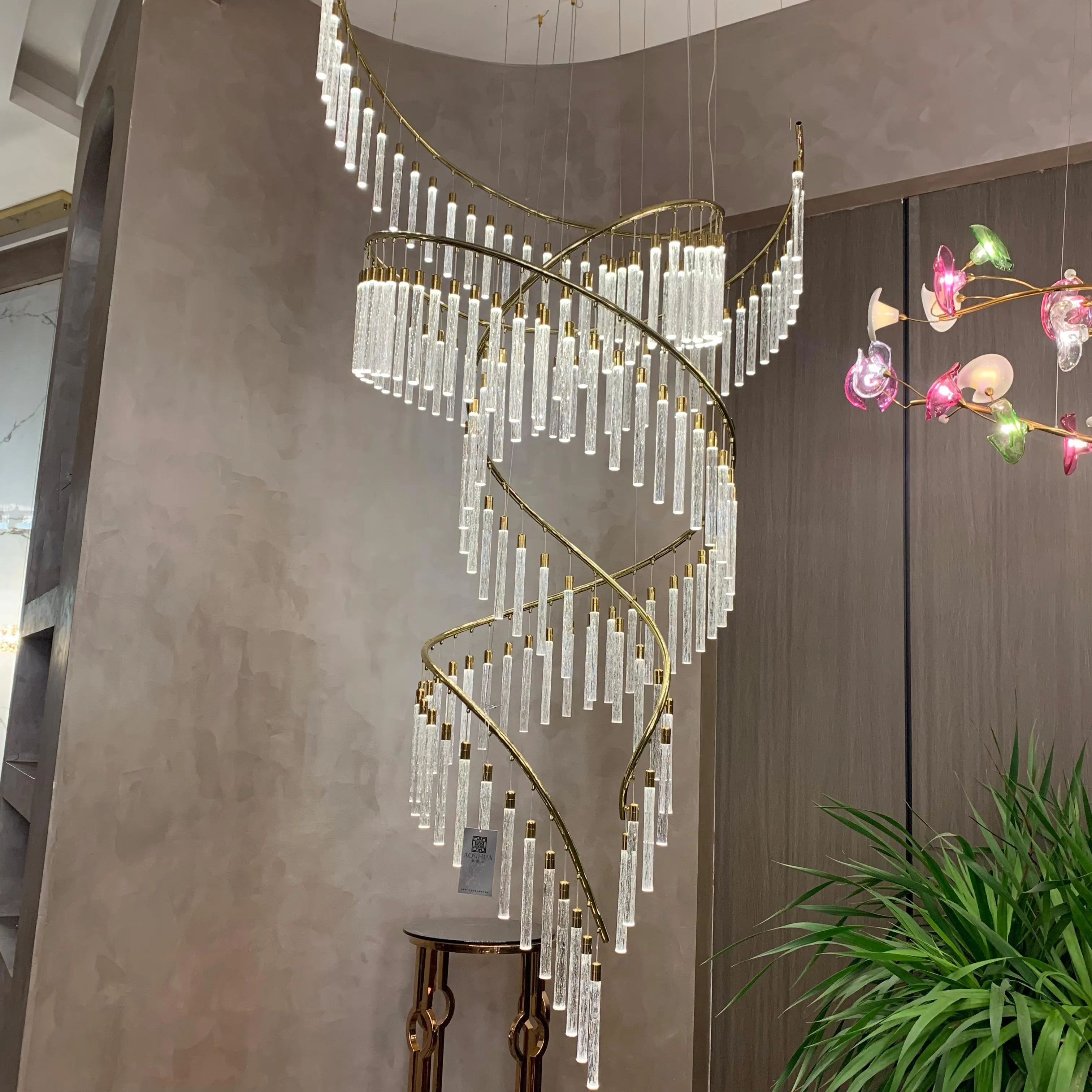 Luxury Spiral Bubble Crystal Stick Chandelier for Staircase/Foyer/High-ceiling