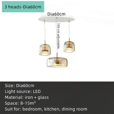 Mansion Amber Glass Chandelier Pendant Light Smoke Grey Hanging Lamp