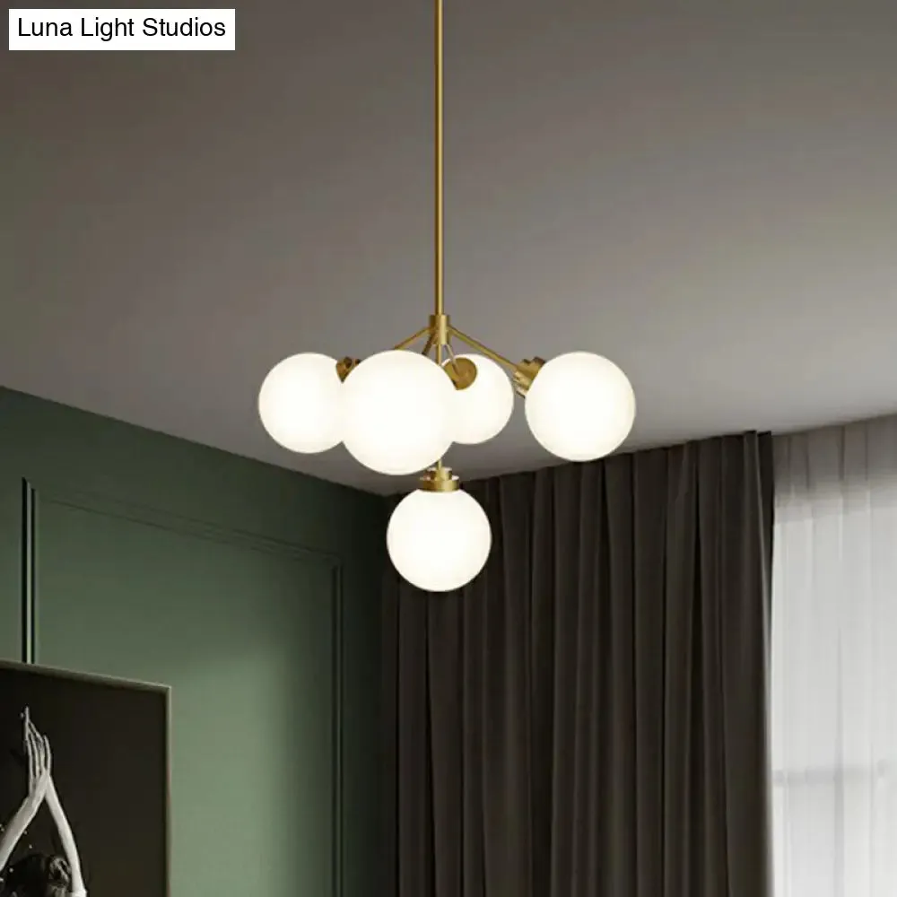 Minimalist Gold Opal Glass 5-Bulb Chandelier - Ball Dining Room Hanging Lamp