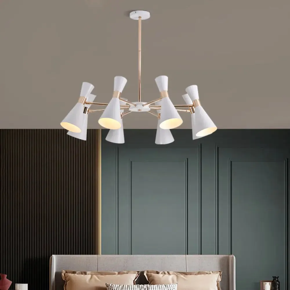 Modern 6-Light White and Gold Drum Metallic Ceiling Chandelier Pendant Light Kit