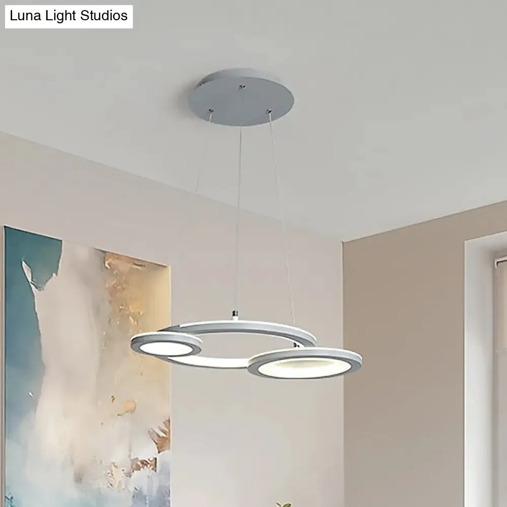 Modern Acrylic Round Chandelier Pendant Light with LED, White/Grey Finish for Dining Room in White/Warm Light