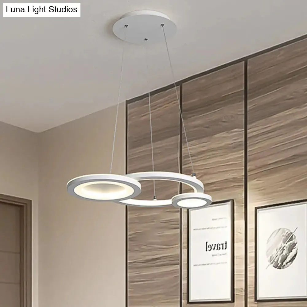 Modern Acrylic Round Chandelier Pendant Light with LED, White/Grey Finish for Dining Room in White/Warm Light