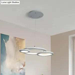 Modern Acrylic Round Chandelier Pendant Light with LED, White/Grey Finish for Dining Room in White/Warm Light