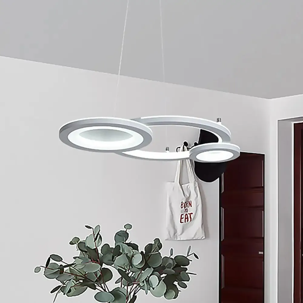 Modern Acrylic Round Chandelier Pendant Light with LED, White/Grey Finish for Dining Room in White/Warm Light