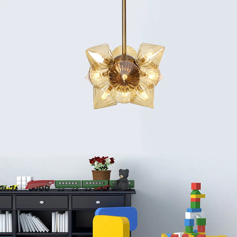 Modern Chrome Chandelier with Amber Glass and 9/12 Bulb Options