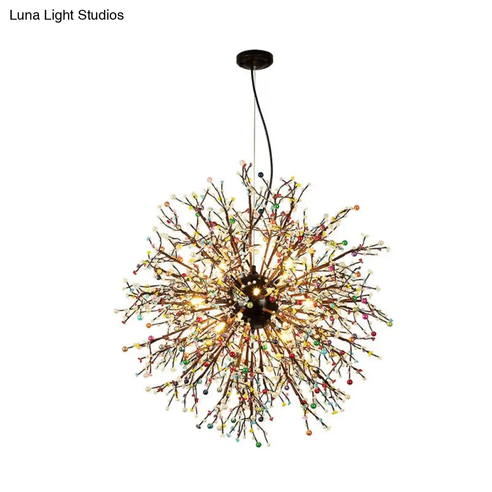 Modern Crystal Starburst Chandelier: 23.5"/31.5" Wide, 8/12 Lights, White/Red and Green