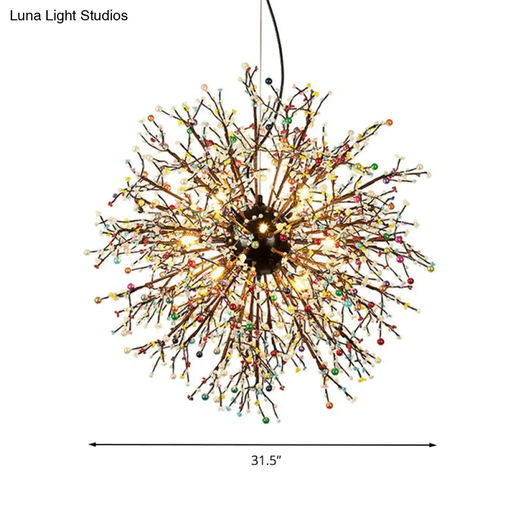 Modern Crystal Starburst Chandelier: 23.5"/31.5" Wide, 8/12 Lights, White/Red and Green