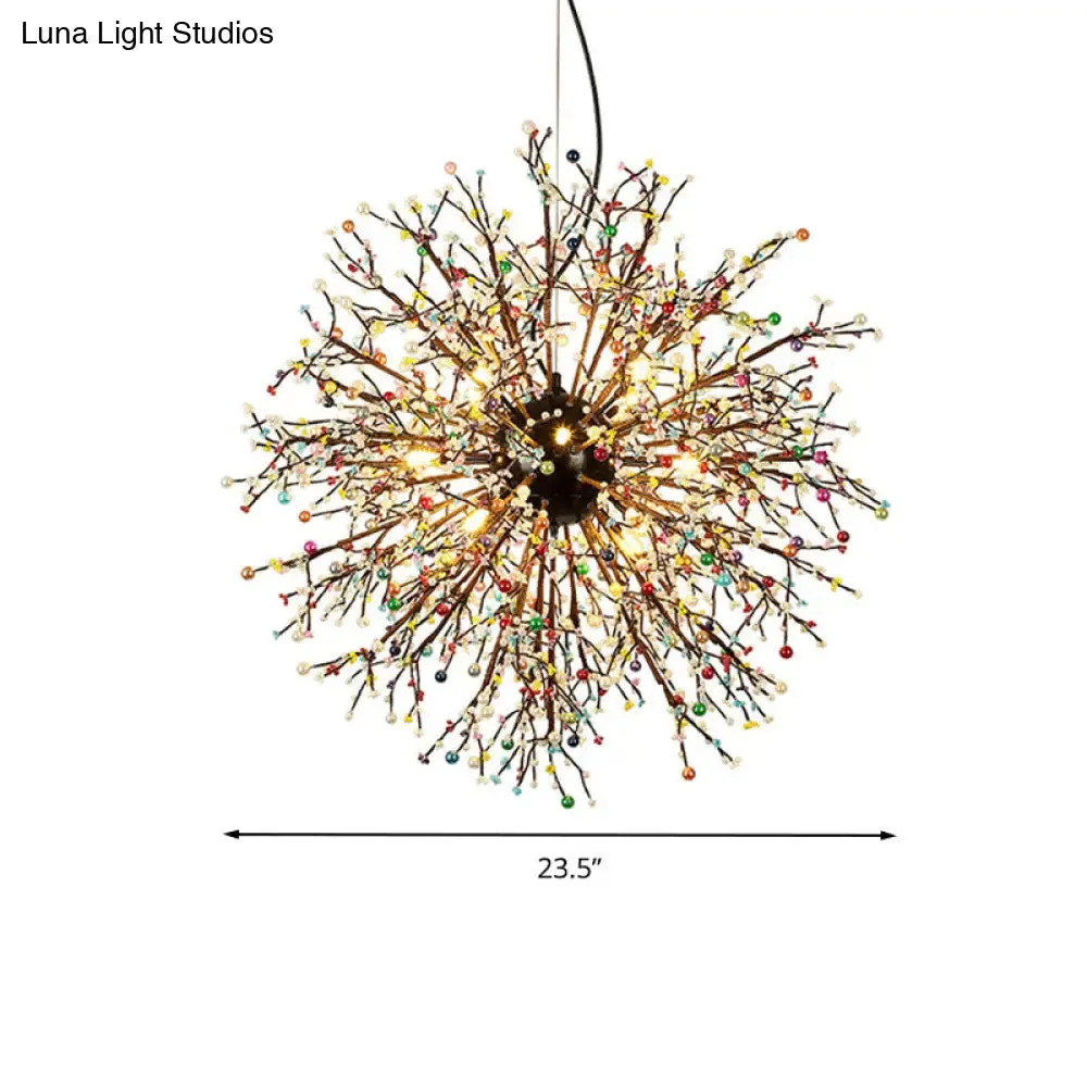 Modern Crystal Starburst Chandelier: 23.5"/31.5" Wide, 8/12 Lights, White/Red and Green