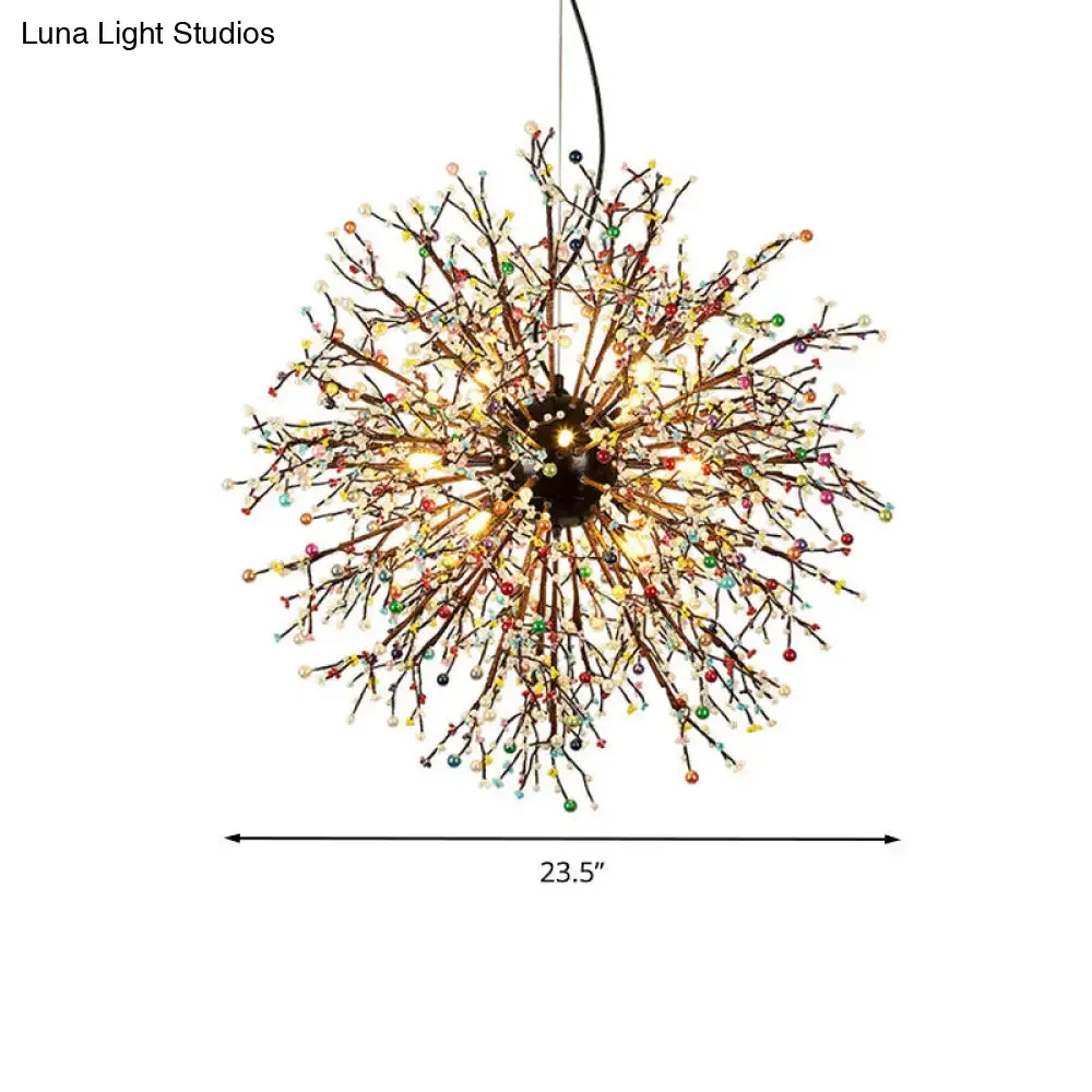 Modern Crystal Starburst Chandelier: 23.5"/31.5" Wide, 8/12 Lights, White/Red and Green