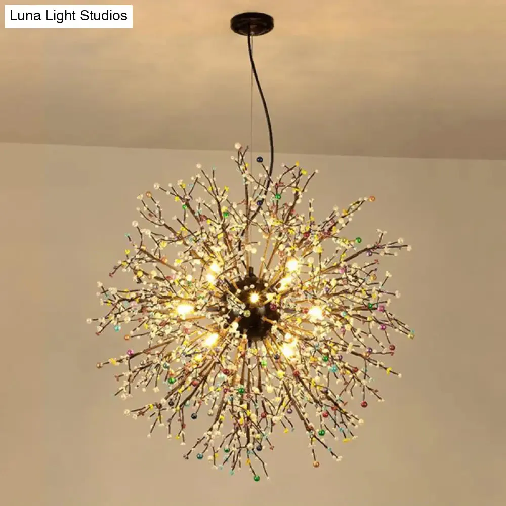 Modern Crystal Starburst Chandelier: 23.5"/31.5" Wide, 8/12 Lights, White/Red and Green