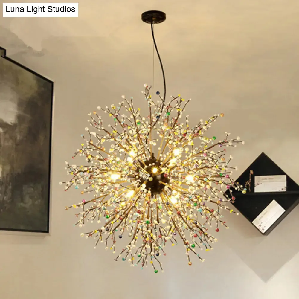 Modern Crystal Starburst Chandelier: 23.5"/31.5" Wide, 8/12 Lights, White/Red and Green