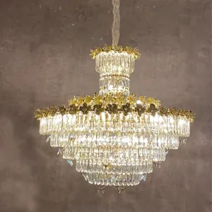 Modern Light Luxury Art Design Butterfly Multi-tiered Round Crystal Chandelier with Golden Flowers for Living Room/Staircase/Foyer